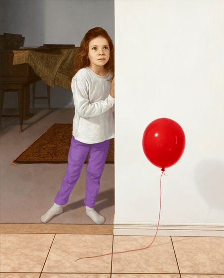 Thumbnail: Girl with a Balloon, figurative oil painting by John Hansen