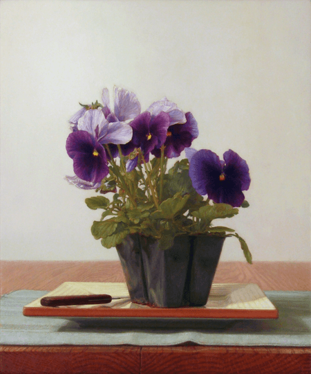 Thumbnail: Pansies, still life oil painting by John Hansen