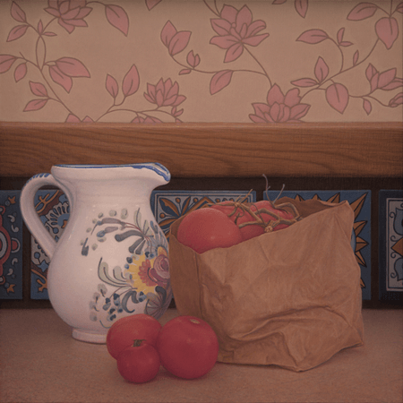 Thumbnail: Tomatoes and Floral Pitcher, still life oil painting by John Hansen
